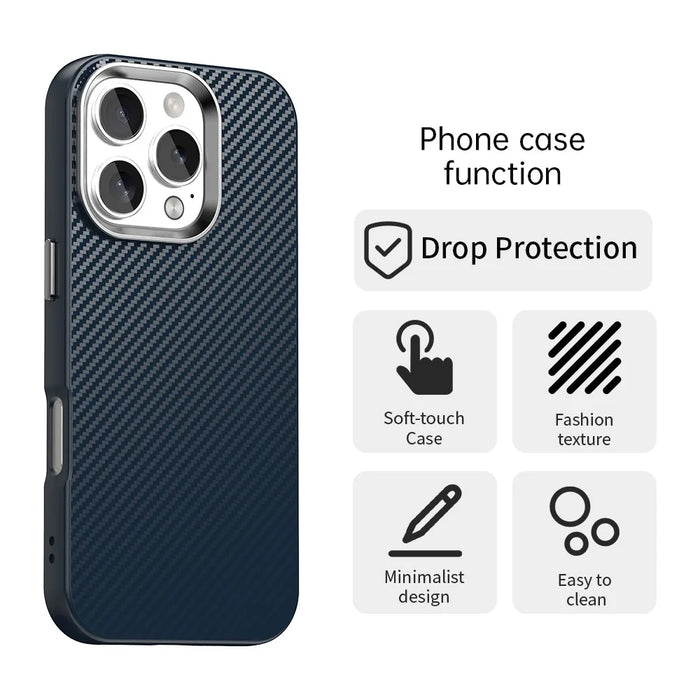 For iPhone 16 Pro Case Cell Phone Hybrid Back Cover Carbon Fiber Texture - Blue - 2