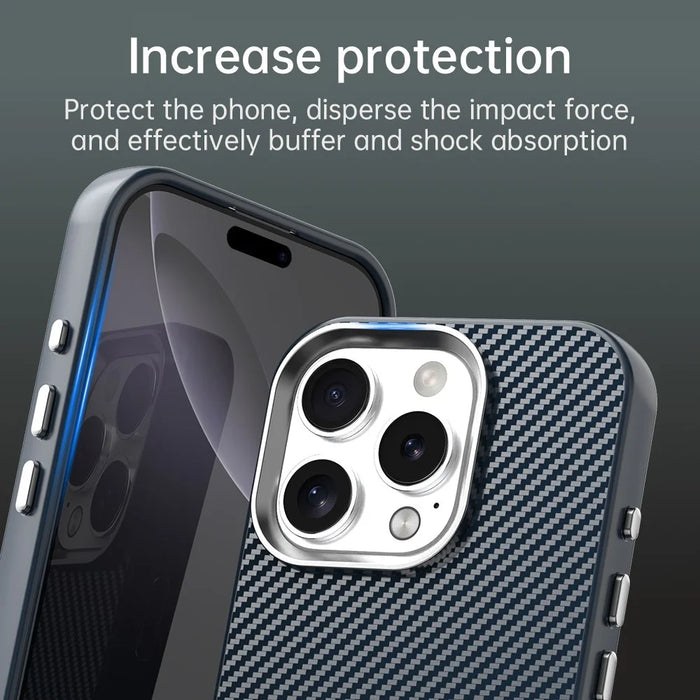 For iPhone 16 Pro Case Cell Phone Hybrid Back Cover Carbon Fiber Texture - Blue - 7