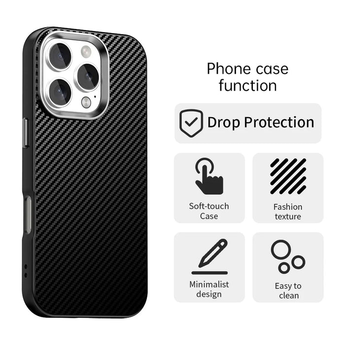 For iPhone 16 Pro Max Case Cell Phone Hybrid Back Cover Carbon Fiber Texture - Black - 2
