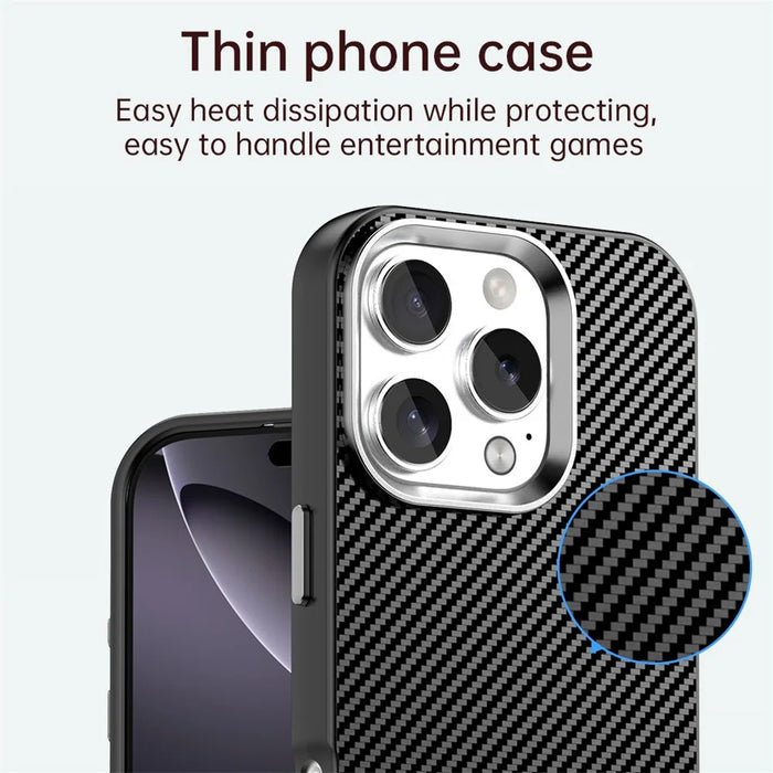 For iPhone 16 Pro Max Case Cell Phone Hybrid Back Cover Carbon Fiber Texture - Black - 5