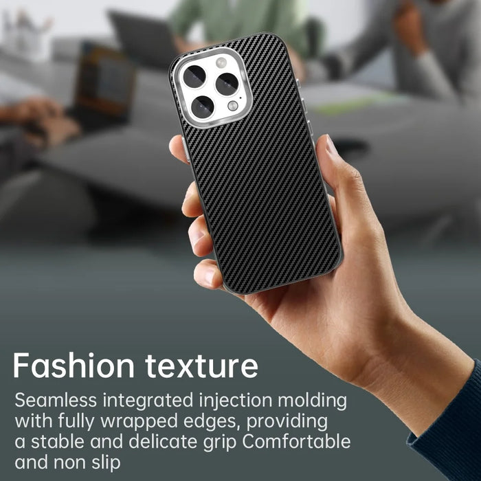 For iPhone 16 Pro Max Case Cell Phone Hybrid Back Cover Carbon Fiber Texture - Black - 6