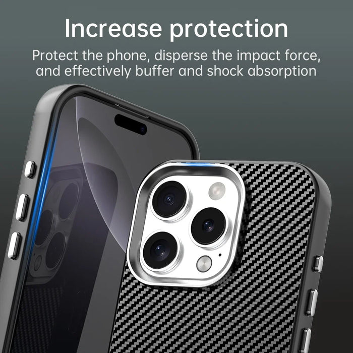 For iPhone 16 Pro Max Case Cell Phone Hybrid Back Cover Carbon Fiber Texture - Black - 7
