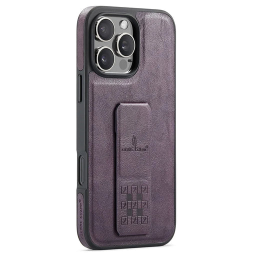 FIERRE SHANN For iPhone 14 Pro Case Kickstand Leather Slim Back Cover - Purple - 1