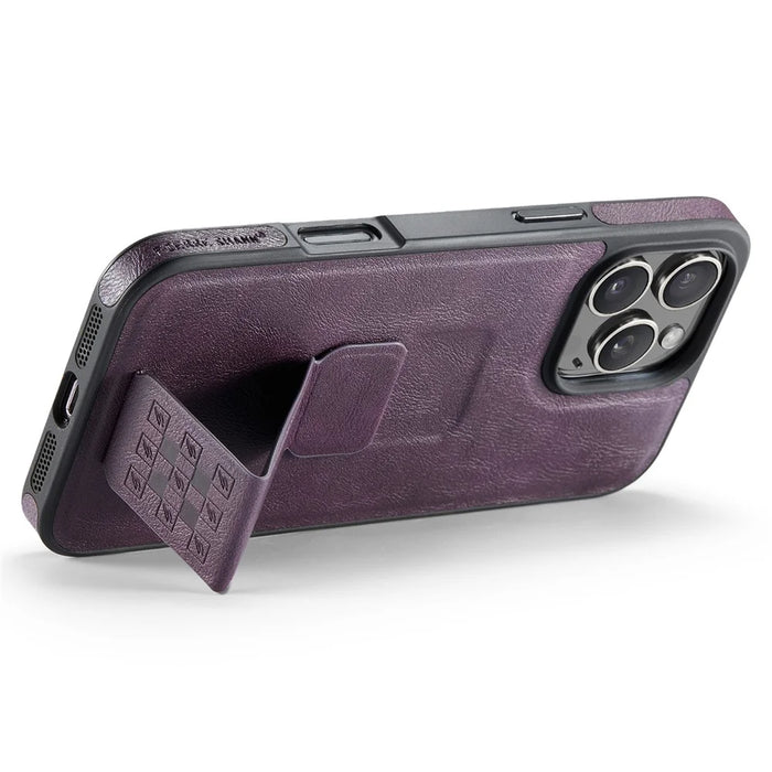 FIERRE SHANN For iPhone 14 Pro Case Kickstand Leather Slim Back Cover - Purple - 3
