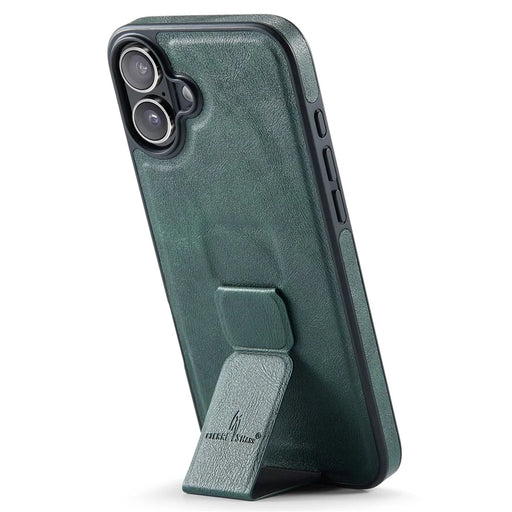 FIERRE SHANN For iPhone 16 Plus Case Kickstand Leather Slim Back Cover - Green - 2