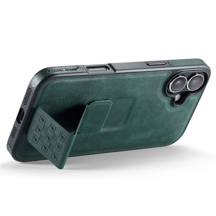FIERRE SHANN For iPhone 16 Plus Case Kickstand Leather Slim Back Cover - Green - 3