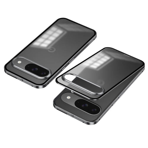For Google Pixel 9 / Pixel 9 Pro Matte Case Aluminium Alloy+PC Phone Cover Pop-Up Snap Lock - Grey - 1