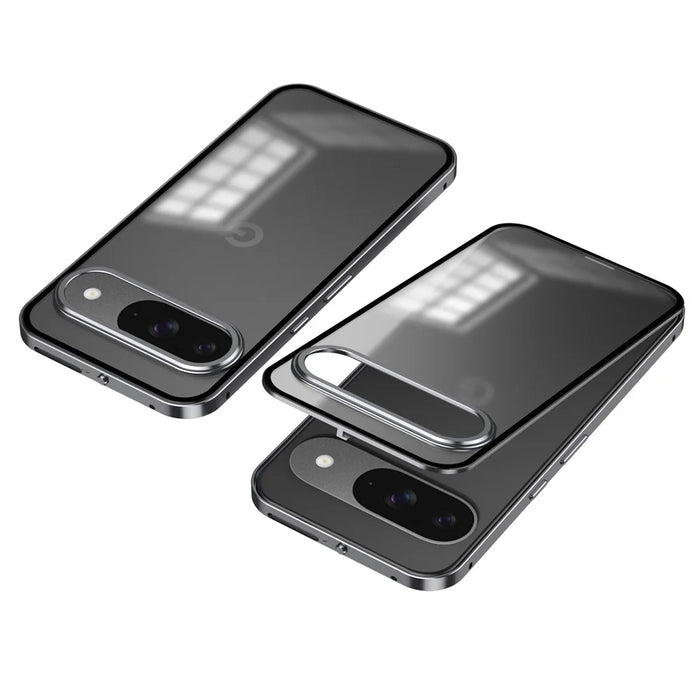 For Google Pixel 9 / Pixel 9 Pro Matte Case Aluminium Alloy+PC Phone Cover Pop-Up Snap Lock - Grey - 1