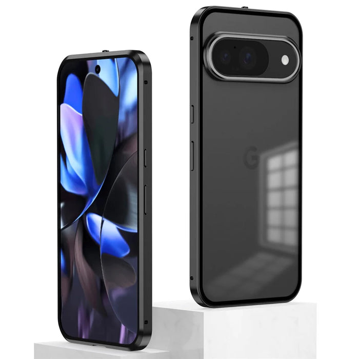 For Google Pixel 9 / Pixel 9 Pro Matte Case Aluminium Alloy+PC Phone Cover Pop-Up Snap Lock - Grey - 2