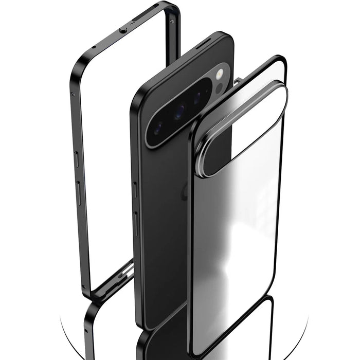 For Google Pixel 9 / Pixel 9 Pro Matte Case Aluminium Alloy+PC Phone Cover Pop-Up Snap Lock - Grey - 4