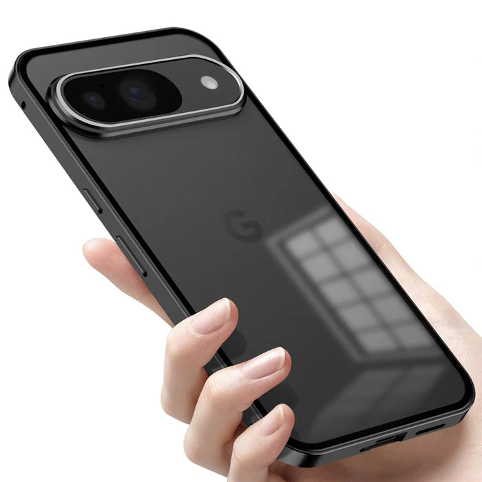 For Google Pixel 9 / Pixel 9 Pro Matte Case Aluminium Alloy+PC Phone Cover Pop-Up Snap Lock - Grey - 5