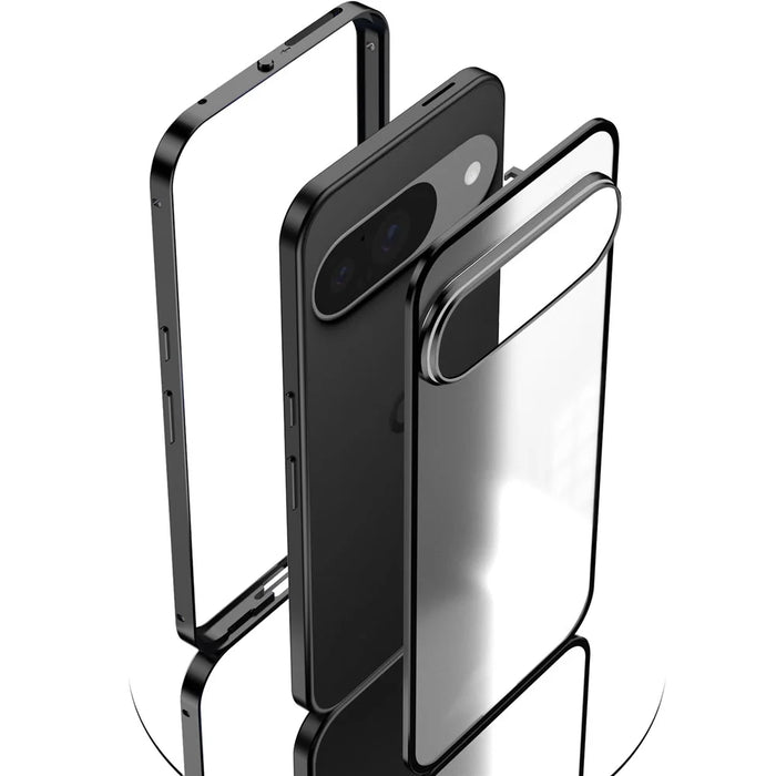 For Google Pixel 9 / Pixel 9 Pro Matte Case Aluminium Alloy+PC Phone Cover Pop-Up Snap Lock - Grey - 7