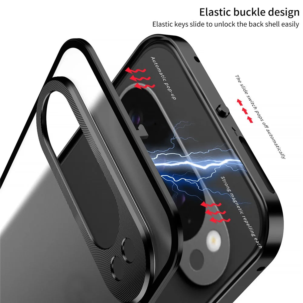 For Google Pixel 9 Pro XL Matte Case Aluminium Alloy+PC Phone Cover Pop-Up Snap Lock - Black - 2