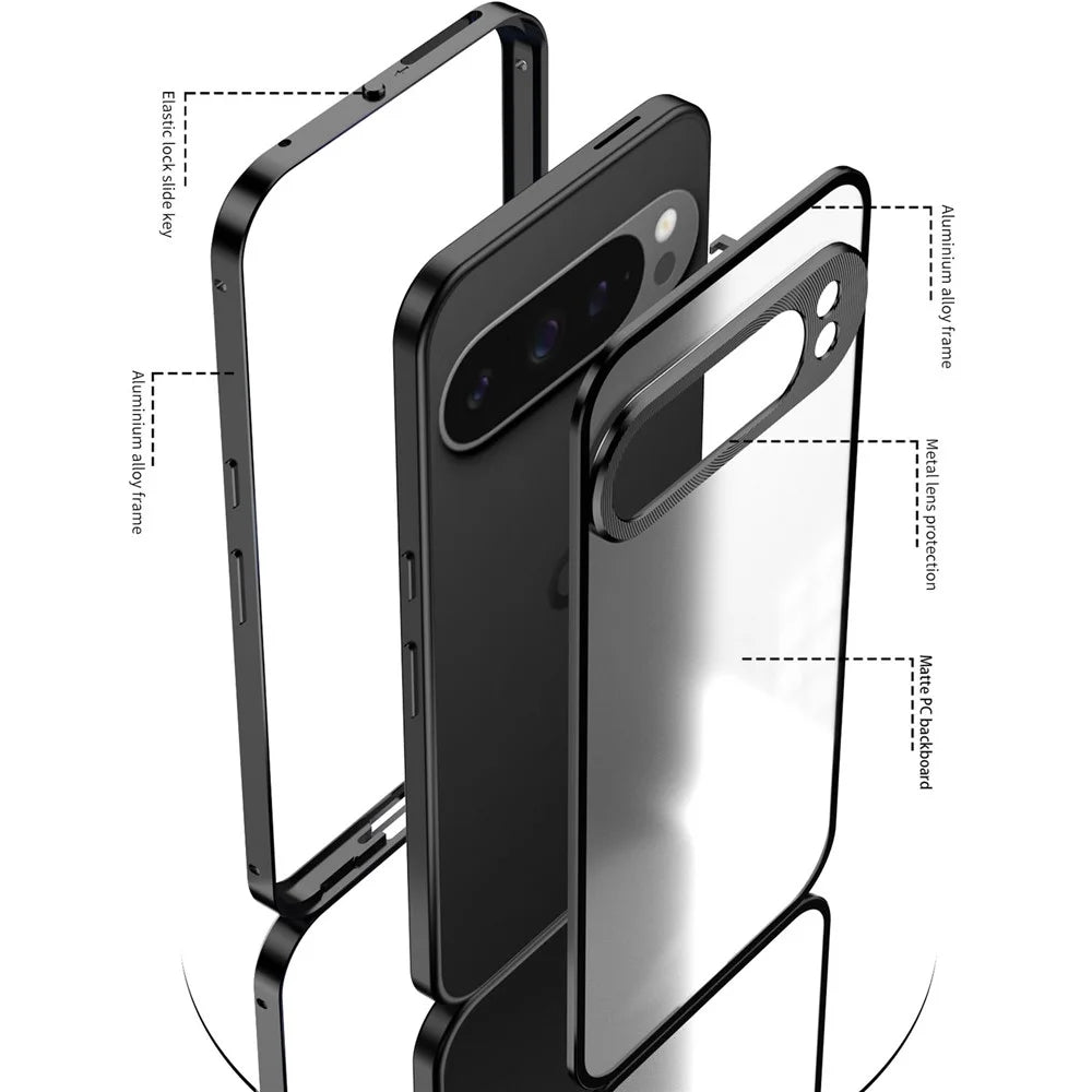 For Google Pixel 9 Pro XL Matte Case Aluminium Alloy+PC Phone Cover Pop-Up Snap Lock - Black - 3