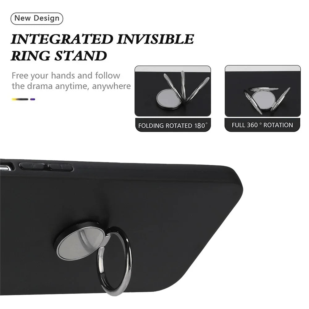 For Samsung Galaxy A26 5G Matte Case Ring Kickstand Soft TPU Phone Cover - Black - 4