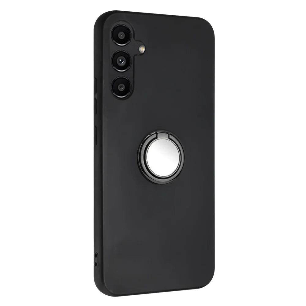 For Samsung Galaxy A56 5G / M56 5G Matte Case Ring Kickstand Soft TPU Phone Cover - Black - 1