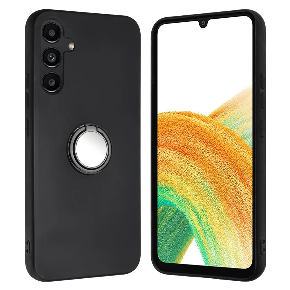 For Samsung Galaxy A56 5G / M56 5G Matte Case Ring Kickstand Soft TPU Phone Cover - Black - 2