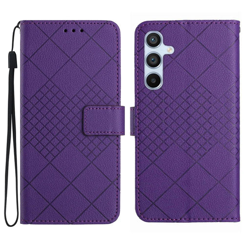 For Samsung Galaxy A56 5G / M56 5G Wallet Phone Case Imprint PU Leather Flip Folio Cover - Dark Purple - 1