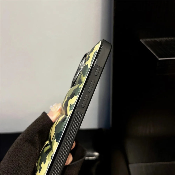 For iPhone 16 Case Camo Puffer Jacket Leather+TPU 3D Protective Cover - Green - 5