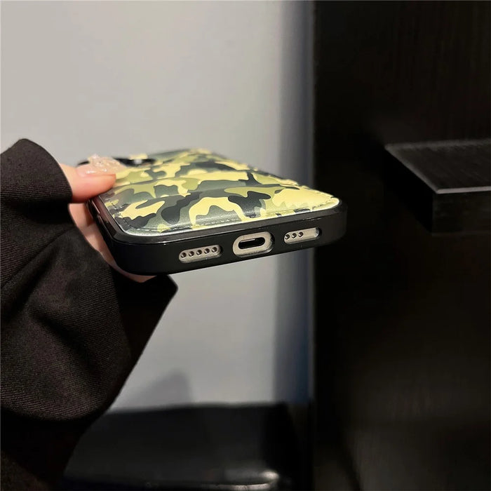 For iPhone 16 Case Camo Puffer Jacket Leather+TPU 3D Protective Cover - Green - 6