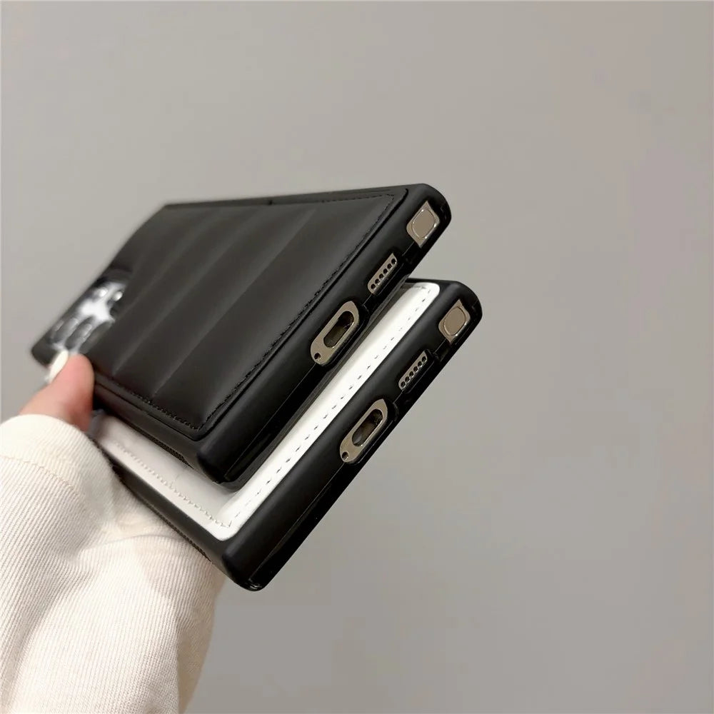 For Samsung Galaxy S24 Ultra Case Puffer Jacket Leather+TPU Soft Touch Phone Cover - Black - 4