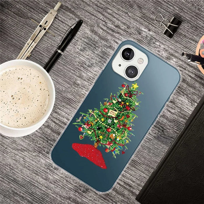 For iPhone 14 Christmas Pattern Printing Phone Case Soft TPU Shockproof Protective Back Cover - Christmas Tree with Gifts - 3