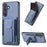 For Samsung Galaxy S25+ Case with Card Holder Kickstand Fiber Pattern Leather Back Cover - Blue - 1