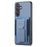 For Samsung Galaxy S25+ Case with Card Holder Kickstand Fiber Pattern Leather Back Cover - Blue - 3
