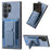 For Samsung Galaxy S25 Ultra Case with Card Holder Kickstand Fiber Pattern Leather Back Cover - Blue - 1