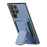 For Samsung Galaxy S25 Ultra Case with Card Holder Kickstand Fiber Pattern Leather Back Cover - Blue - 3