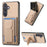 For Samsung Galaxy S25 Case with Card Holder Kickstand Fiber Pattern Leather Back Cover - Beige - 1