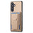 For Samsung Galaxy S25 Case with Card Holder Kickstand Fiber Pattern Leather Back Cover - Beige - 2