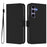 For Samsung Galaxy S24 / Galaxy S25 Case Solid Color Wallet Leather Phone Cover with Strap - Black - 1