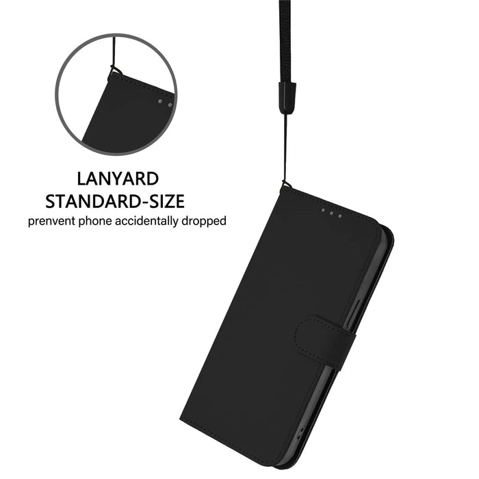 For Samsung Galaxy S24 / Galaxy S25 Case Solid Color Wallet Leather Phone Cover with Strap - Black - 4