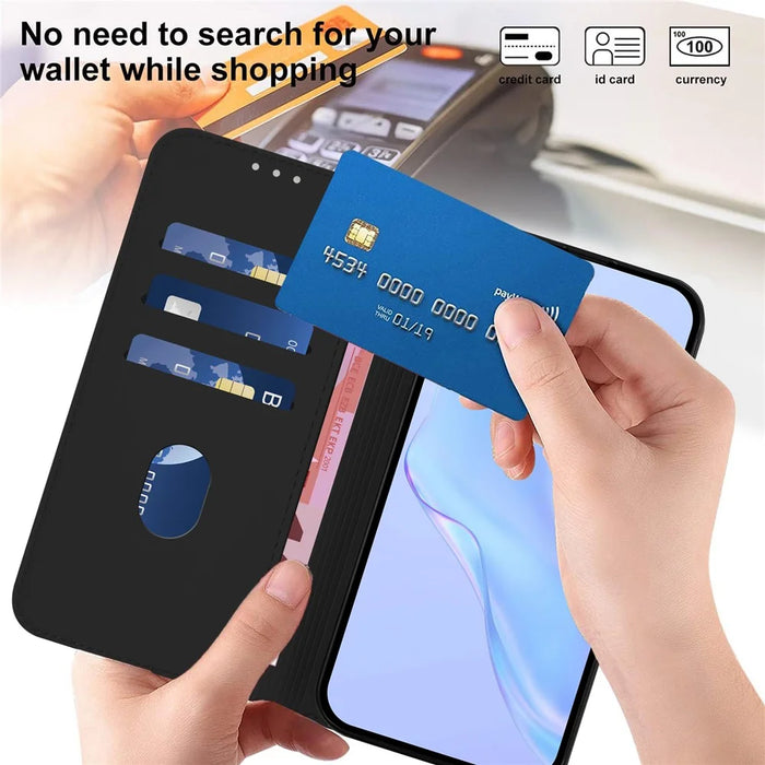 For Samsung Galaxy S24 / Galaxy S25 Case Solid Color Wallet Leather Phone Cover with Strap - Black - 5