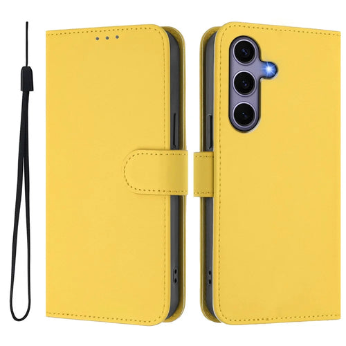 For Samsung Galaxy S24+ / Galaxy S25+ Case Solid Color Wallet Leather Phone Cover with Strap - Lemon - 1