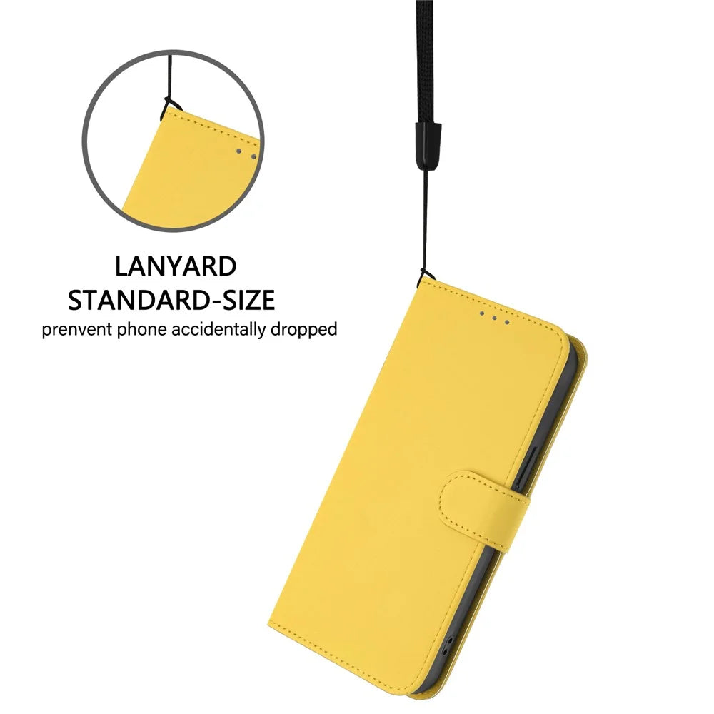 For Samsung Galaxy S24+ / Galaxy S25+ Case Solid Color Wallet Leather Phone Cover with Strap - Lemon - 4