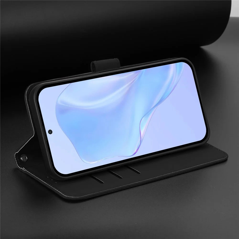 For Samsung Galaxy A37 5G / A56 5G / A36 5G Case Solid Color Wallet Leather Phone Cover with Strap - Black - 6