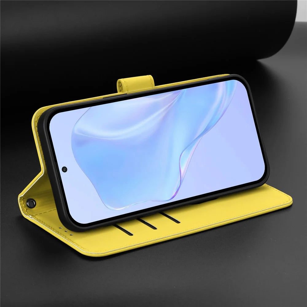 For Samsung Galaxy A15 5G / Galaxy A15 4G Case Solid Color Wallet Leather Phone Cover with Strap - Lemon - 5