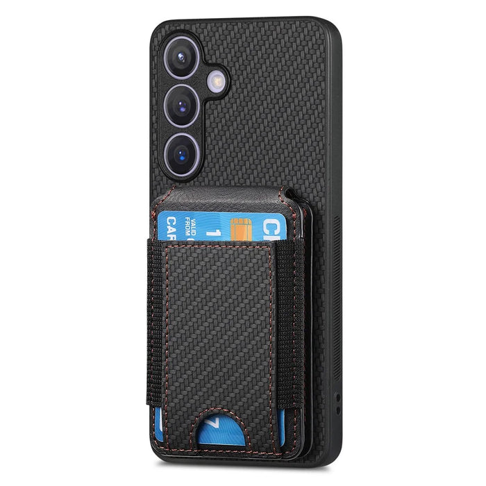 For Samsung Galaxy S25+ Case with Card Holder Kickstand Leather Back Cover - Black - 2
