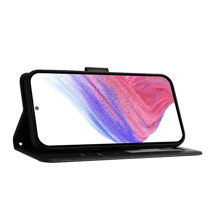 For Samsung Galaxy A16 4G / Galaxy A16 5G Case with Strap RFID Blocking Leather Wallet Phone Cover Cat Mouse Pattern - Black - 4
