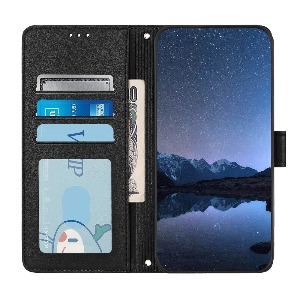 For Samsung Galaxy S25 Ultra Case with Strap RFID Blocking Leather Wallet Phone Cover Cat Mouse Pattern - Black - 3