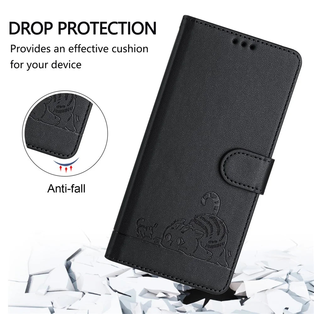For Samsung Galaxy S25 Ultra Case with Strap RFID Blocking Leather Wallet Phone Cover Cat Mouse Pattern - Black - 6
