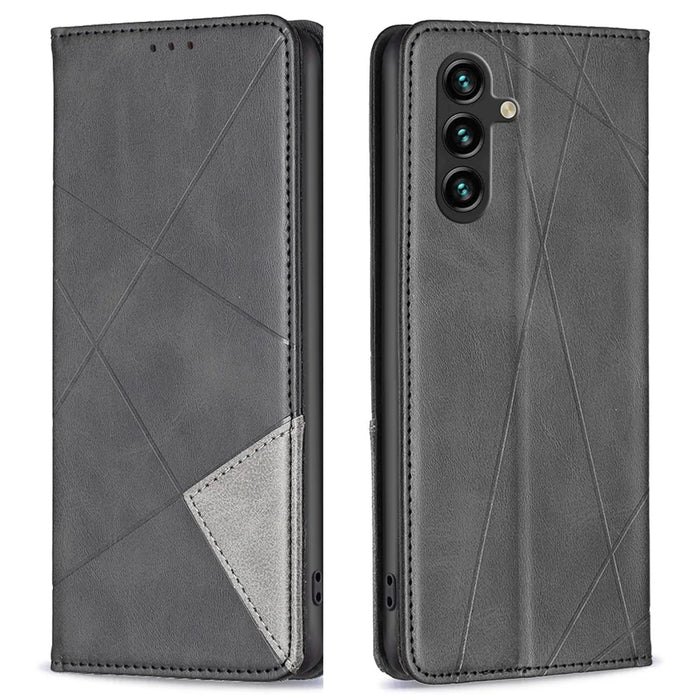 For Samsung Galaxy A26 5G Case Card Slots Geometry Imprint Leather Phone Cover - Black - 1