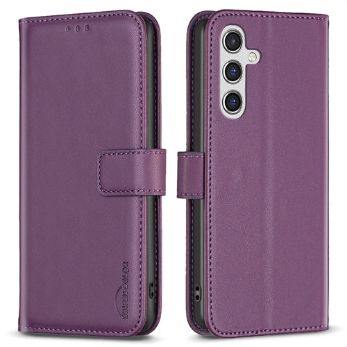 BINFEN COLOR BF17 For Samsung Galaxy A26 5G Case Wallet Folio Flip Leather Cover - Dark Purple - 1