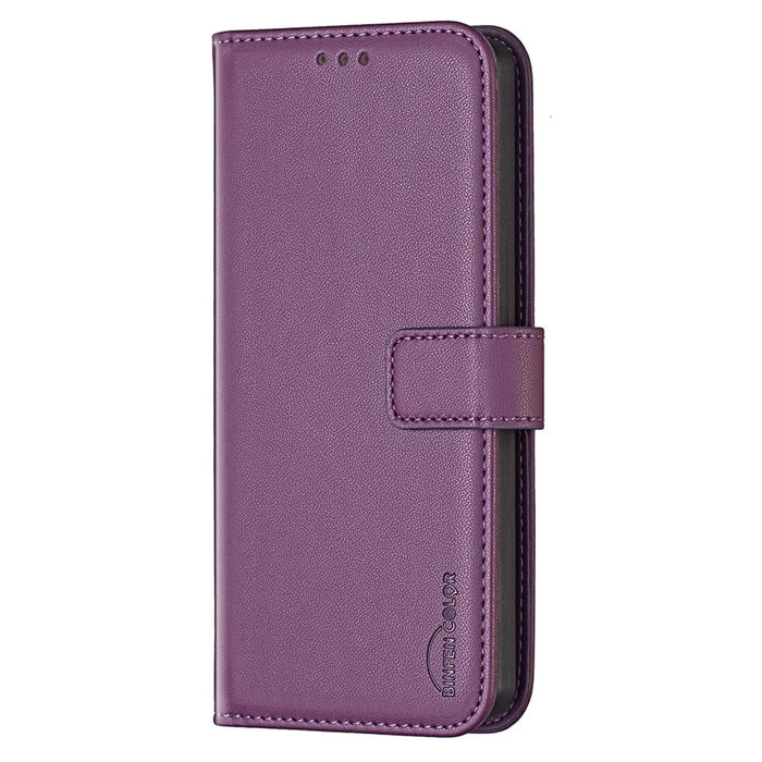 BINFEN COLOR BF17 For Samsung Galaxy A26 5G Case Wallet Folio Flip Leather Cover - Dark Purple - 6