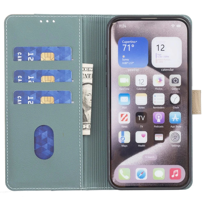 BINFEN COLOR BF33 for Samsung Galaxy A56 5G Leather Case Splicing Color RFID Blocking - Green - 2
