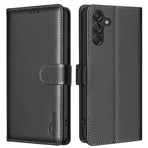 BINFEN COLOR BF32 For Samsung Galaxy A56 5G Leather Case Wallet RFID Blocking Phone Cover - Black - 1