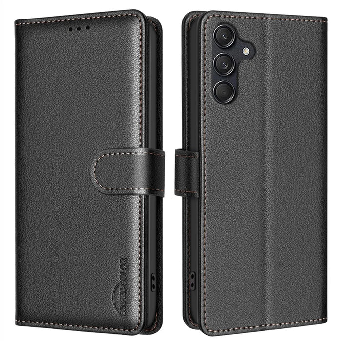 BINFEN COLOR BF32 For Samsung Galaxy A56 5G Leather Case Wallet RFID Blocking Phone Cover - Black - 1
