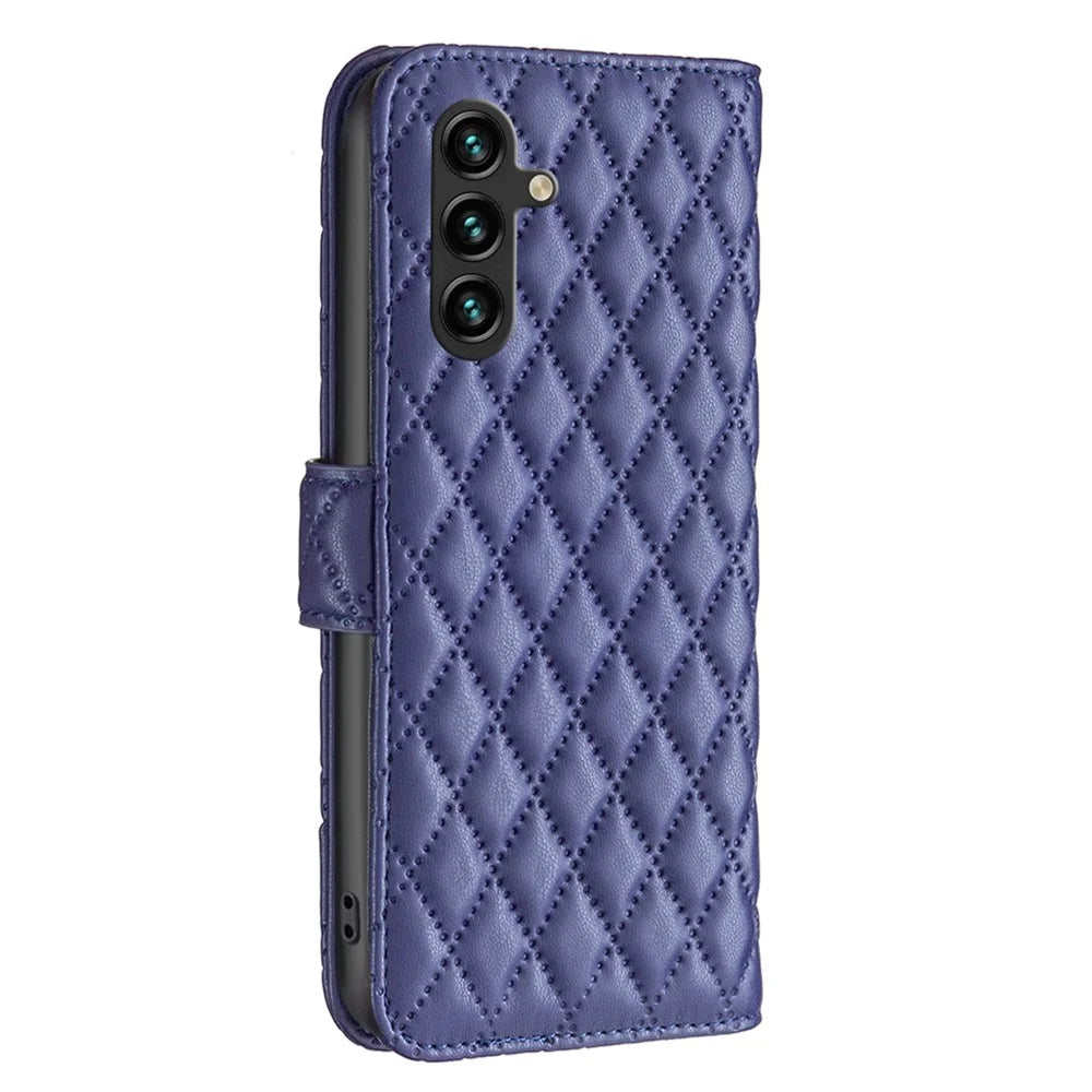 BINFEN COLOR BF Style-14 For Samsung Galaxy A56 5G Case Rhombus Phone Leather Cover Stand - Blue - 6